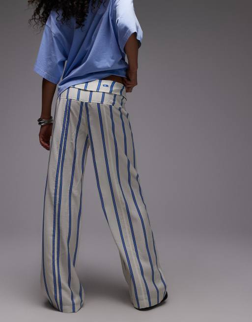 Laagam tashi striped flow pants in ecru and blue, 5 of 5