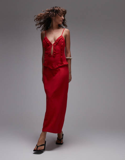 LAAGAM tulipa red linen ruffle midi dress - view 1