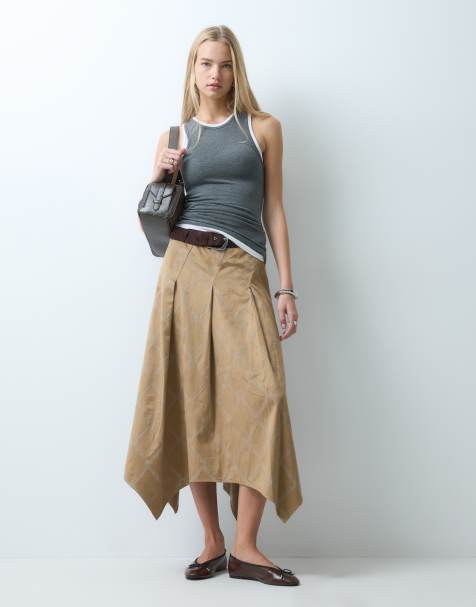 Laagam Tyla embroidered handkerchief hem midi skirt in camel brown - view 1