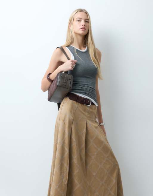 Laagam tyla embroidered hankerchief hem midi skirt in camel brown, 2 of 5