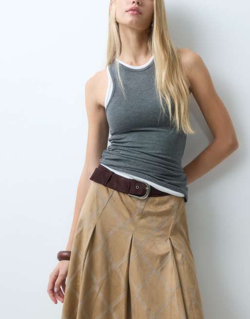 Laagam tyla embroidered hankerchief hem midi skirt in camel brown, 4 of 5