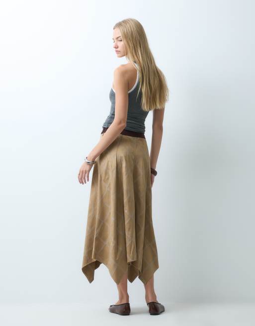 Laagam tyla embroidered hankerchief hem midi skirt in camel brown, 5 of 5