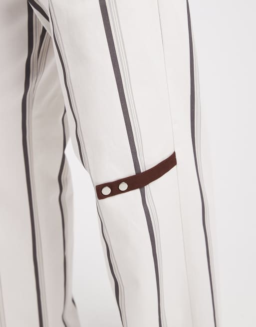 Laagam - Velia - Gestreepte broek met hoge taille en zakken in wit, 4 van 5