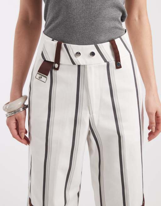 Laagam – Velia – Hose in Weiß mit Streifen, hohem Bund und Taschen, 3 von 5