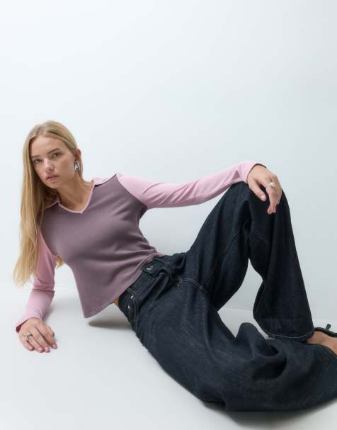 Laagam vesper long sleeve polo t-shirt in pink