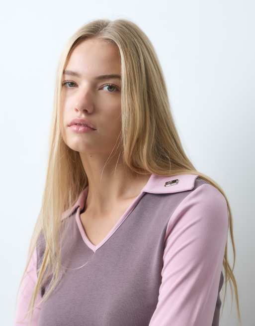 Laagam vesper long sleeve polo t-shirt in pink, 3 of 4
