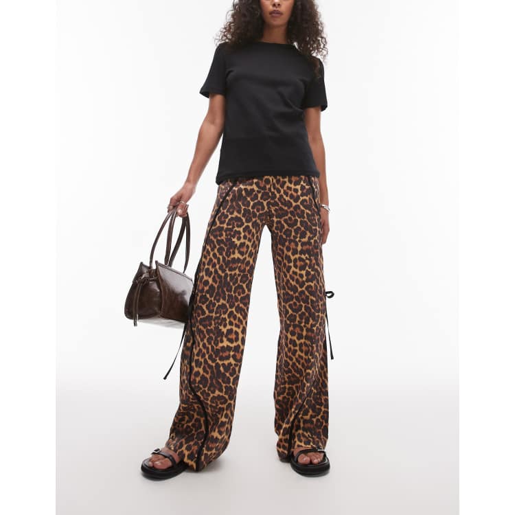 LAAGAM vicky leopard print mid rise tracksuit pants with bow