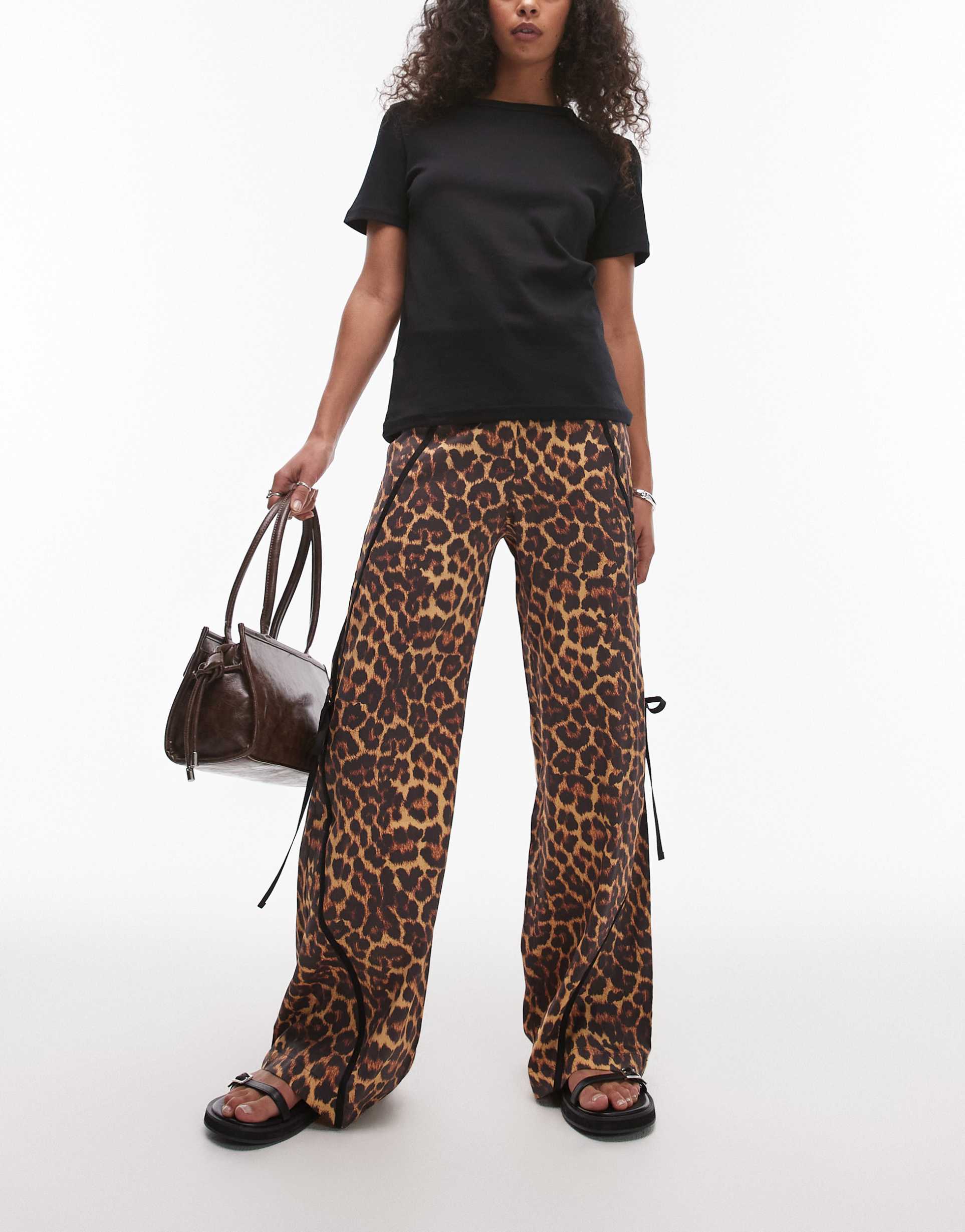 laagam vicky leopard print mid rise tracksuit pants with bow detail
