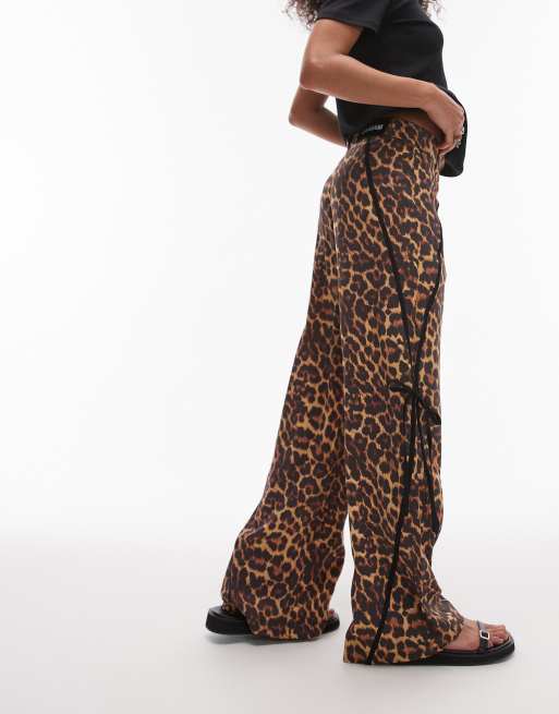 LAAGAM vicky leopard print mid rise tracksuit pants with bow