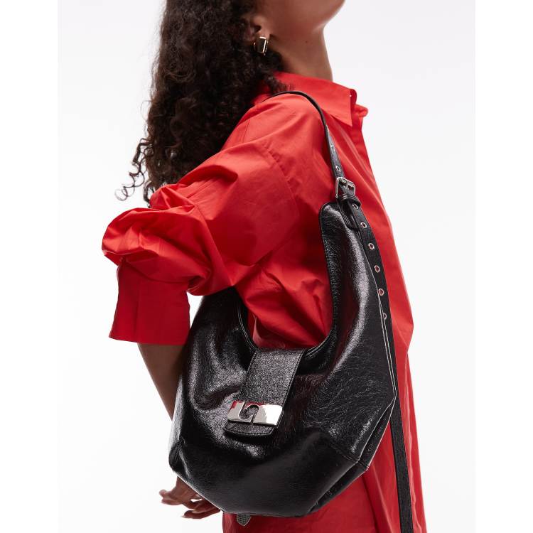 LAAGAM Vixen faux leather textured shoulder bag in black | ASOS