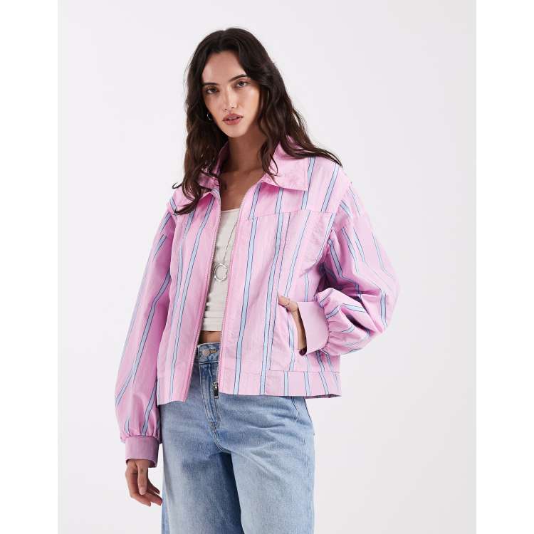 Laagam Watson striped bomber jacket in pink and blue | ASOS