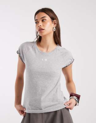 Zaira - T-Shirt in Grau mit Logo-Stickerei Grau XS