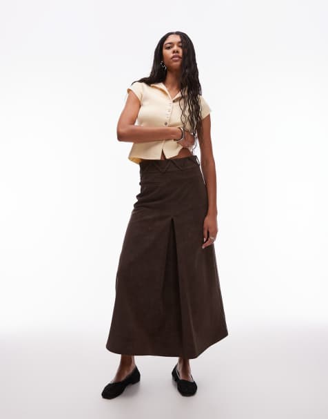 LAAGAM zinnia high waist midaxi a-line skirt in brown
