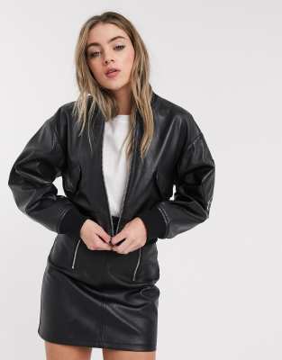Lab Leather bomber leather jacket in black Black