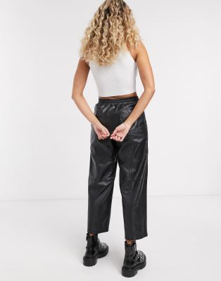 cropped wide leg leather pants