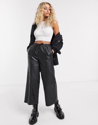 cropped wide leg leather pants