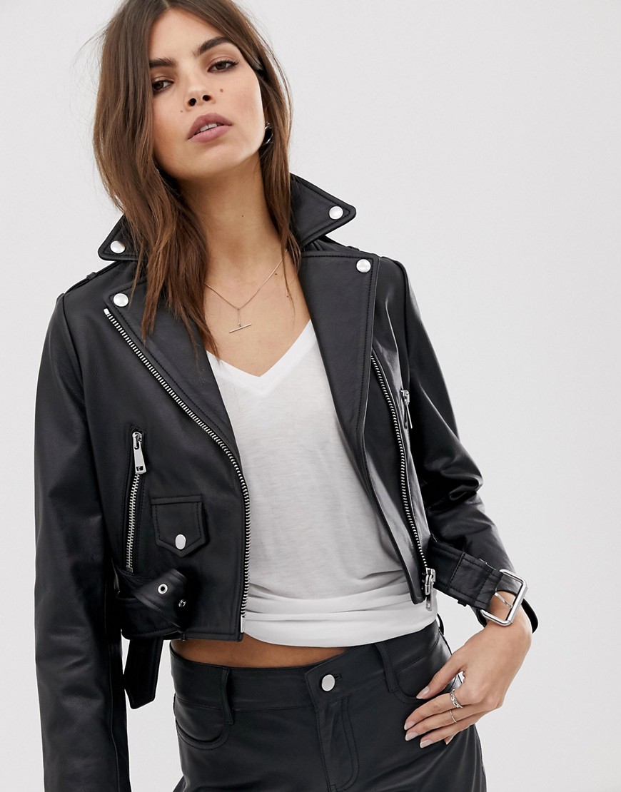 Lab Leather cropped biker jacket-Black