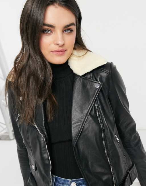 Lab Leather fur collar biker jacket