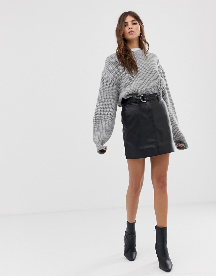 Lab Leather – nederdel med bælte-Sort