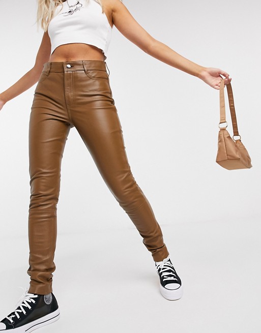 Lab Leather real leather trousers in brown