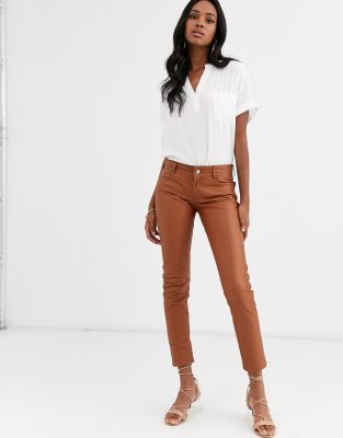 Lab Leather skinny fit trousers-Brown