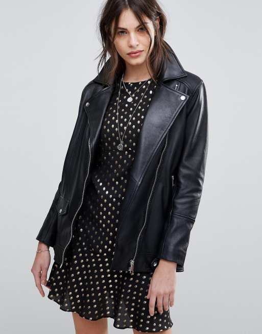 Longline leather store jacket