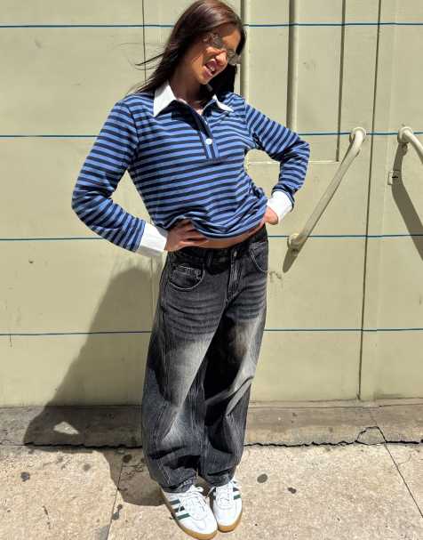 Labelrail x Barbara Ines distressed wash barrel leg jeans in gray - view 1