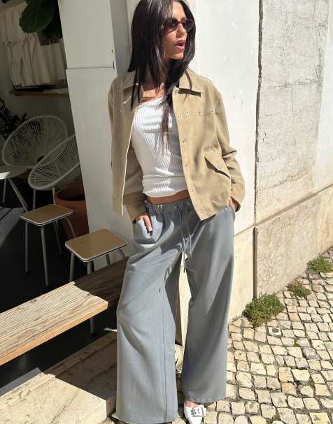 Labelrail x Barbara Ines faux suede relaxed jacket in taupe - view 1