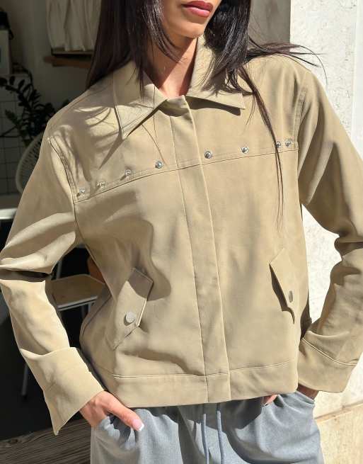 Labelrail x Barbara Ines faux suede relaxed jacket in taupe, 2 of 4