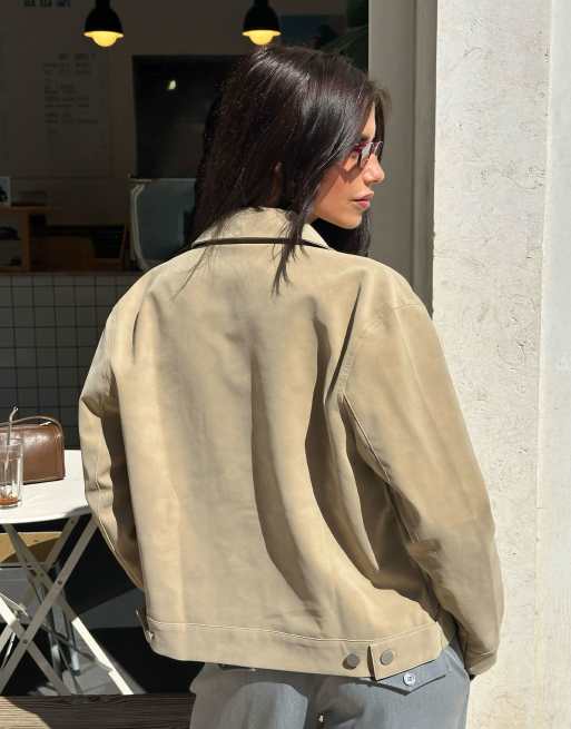Labelrail x Barbara Ines faux suede relaxed jacket in taupe, 3 of 4