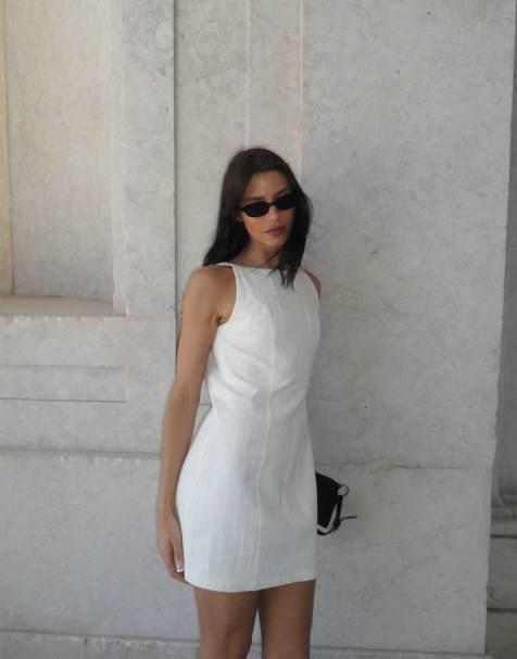 Labelrail x Barbara Ines fitted linen-look shift dress in off-white - view 1