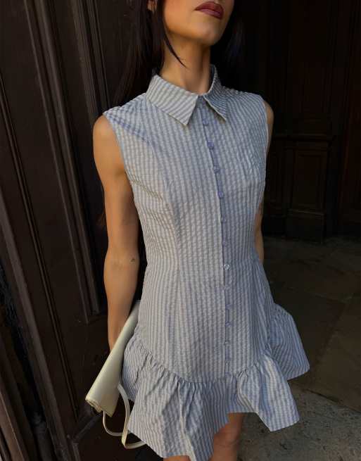 Labelrail x Barbara Ines fitted ripstop button through mini dress in gray