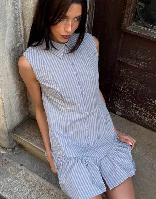 Labelrail x Barbara Ines fitted ripstop button through mini dress in gray
