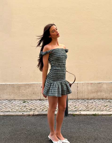 Labelrail x Barbara Ines gingham check textured mini dress in aqua blue