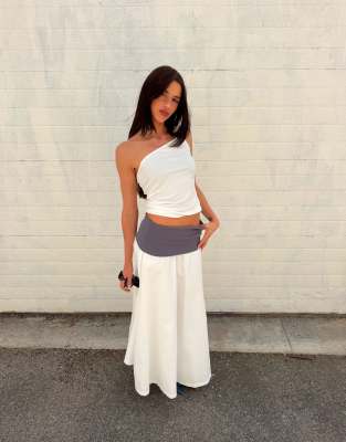 x Barbara Ines jersey waistband midaxi skirt in white and gray