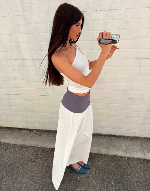 Labelrail x Barbara Ines jersey waistband midaxi skirt in white and gray, 2 of 4