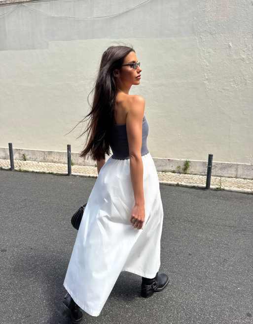 Labelrail x Barbara Ines jersey waistband midaxi skirt in white and gray, 3 of 4