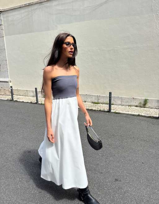 Labelrail x Barbara Ines jersey waistband midaxi skirt in white and gray, 4 of 4