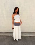 [Labelrail] Labelrail x Barbara Ines jersey waistband midaxi skirt in white and grey 10 White/grey