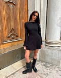 [Labelrail] Labelrail x Barbara Ines relaxed knit fluted sleeve mini dress in black 8 BLACK
