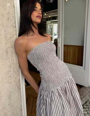 Labelrail X Barbara Ines Shirred Stripe Midi Dress