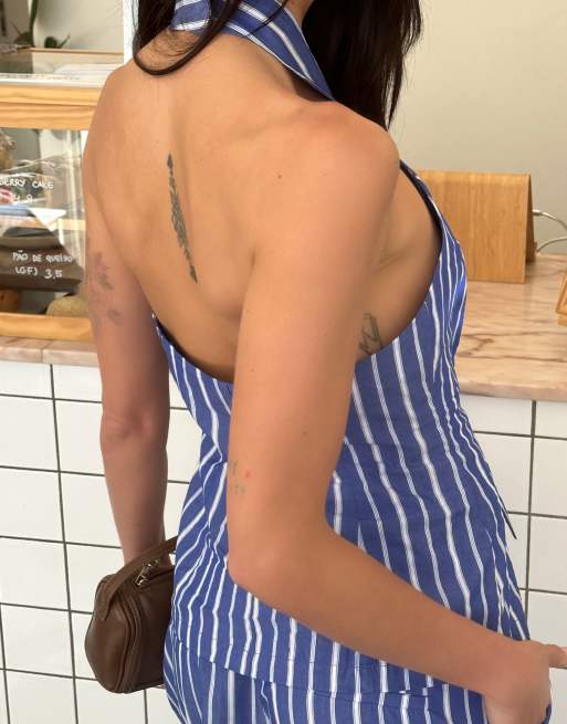 Labelrail x Barbara Ines stripe waistcoat co-ord top in blue, 3 of 4