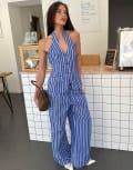 [Labelrail] Labelrail x Barbara Ines stripe wide leg pants in blue (part of a set) 12 BLUE