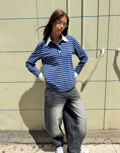 Labelrail x Barbara Ines striped rugby top in blue - view 1