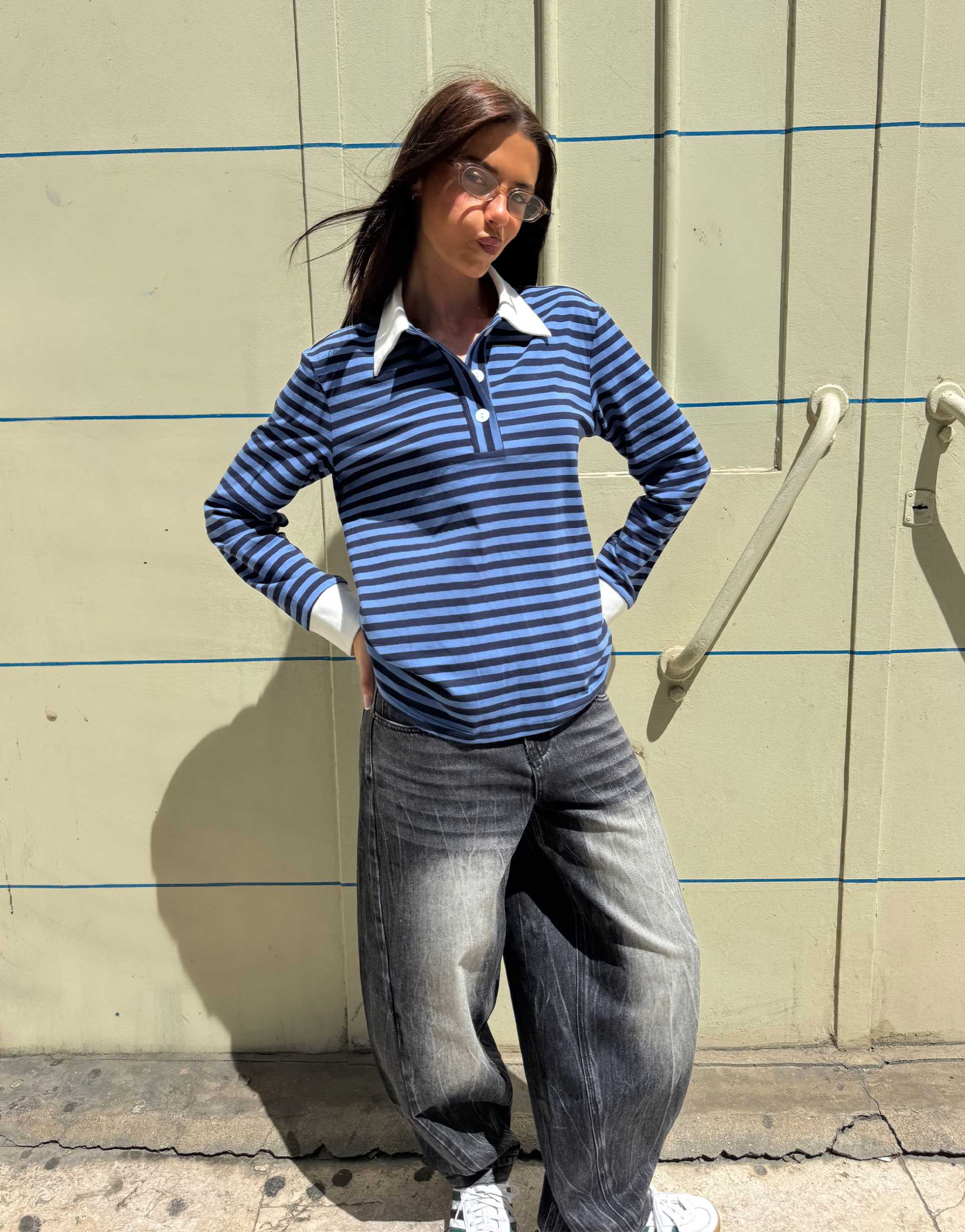 labelrail x barbara ines striped rugby top in blue