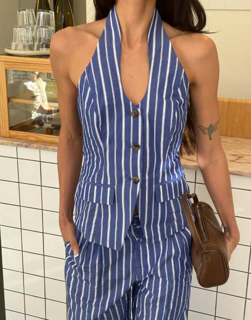Labelrail x Barbara Ines striped vest top in blue - part of a set, 2 of 4