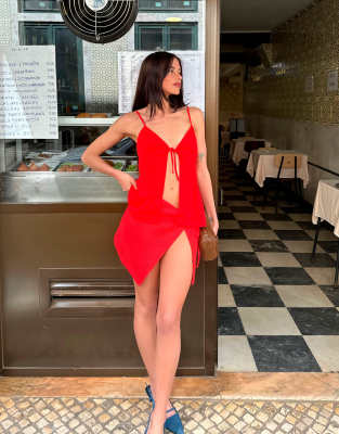 x Barbara Ines tie front floaty cami top in red