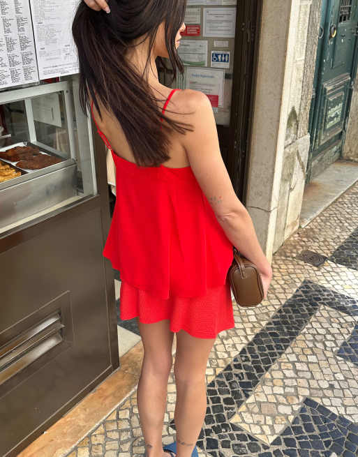 Labelrail x Barbara Ines waffle wrap mini skirt in bright red, 3 of 4