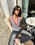 [Labelrail] Labelrail x Barbara Ines wrap detail singlet top in grey and red 16 Grey/red