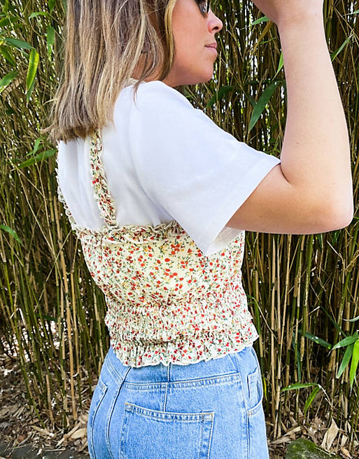 Women Labelrail x Collyer Twins crop top with shirring in ditsy floral 